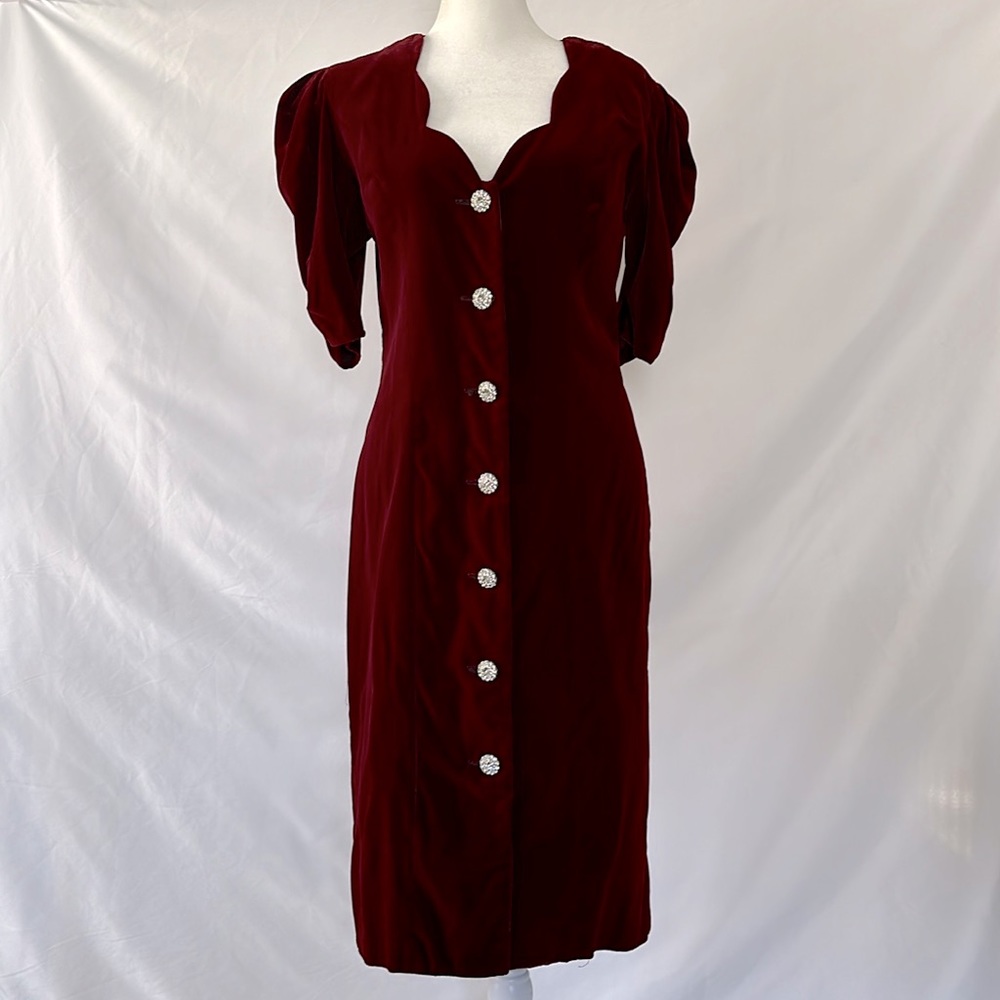 Vintage Karen Lucas for Niki Velvet Red Wine Dress Size 8